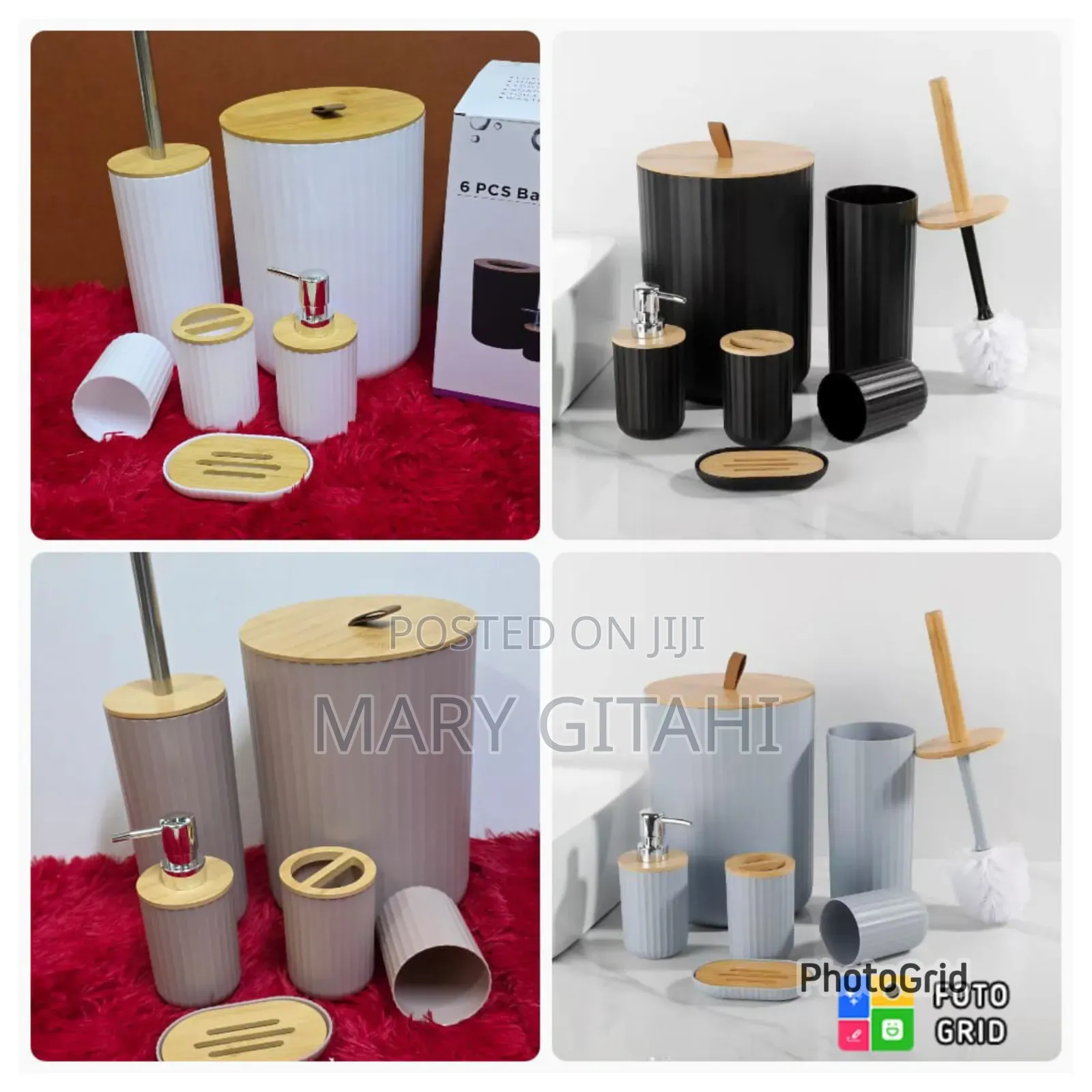 6 In Luxury Bathroom Accessories Set With Bamboo Lid*