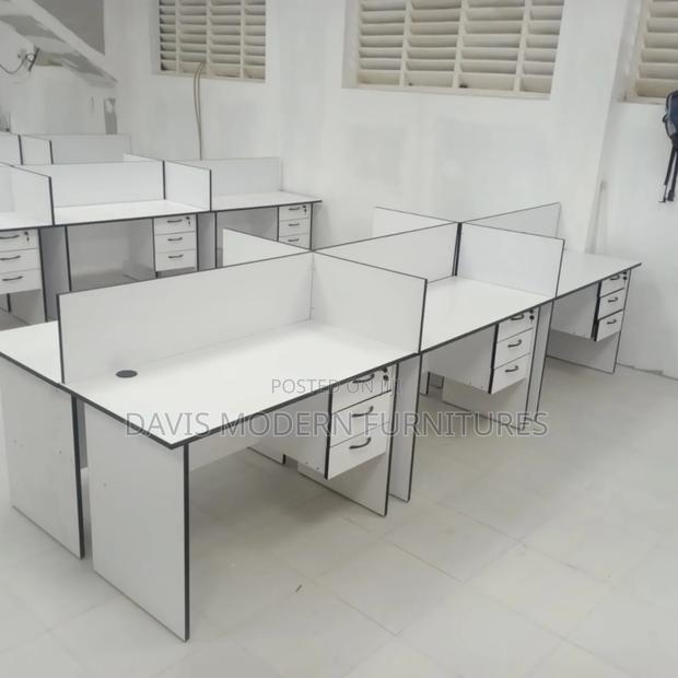 Modern 4-Seater Office Workstation With Drawers (White)