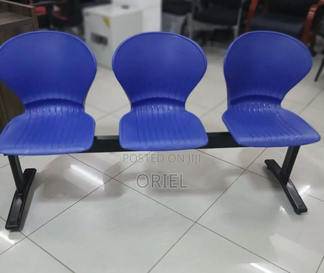 Office Plastic Chair : 3 Seater Plastic Metal Framed Bench