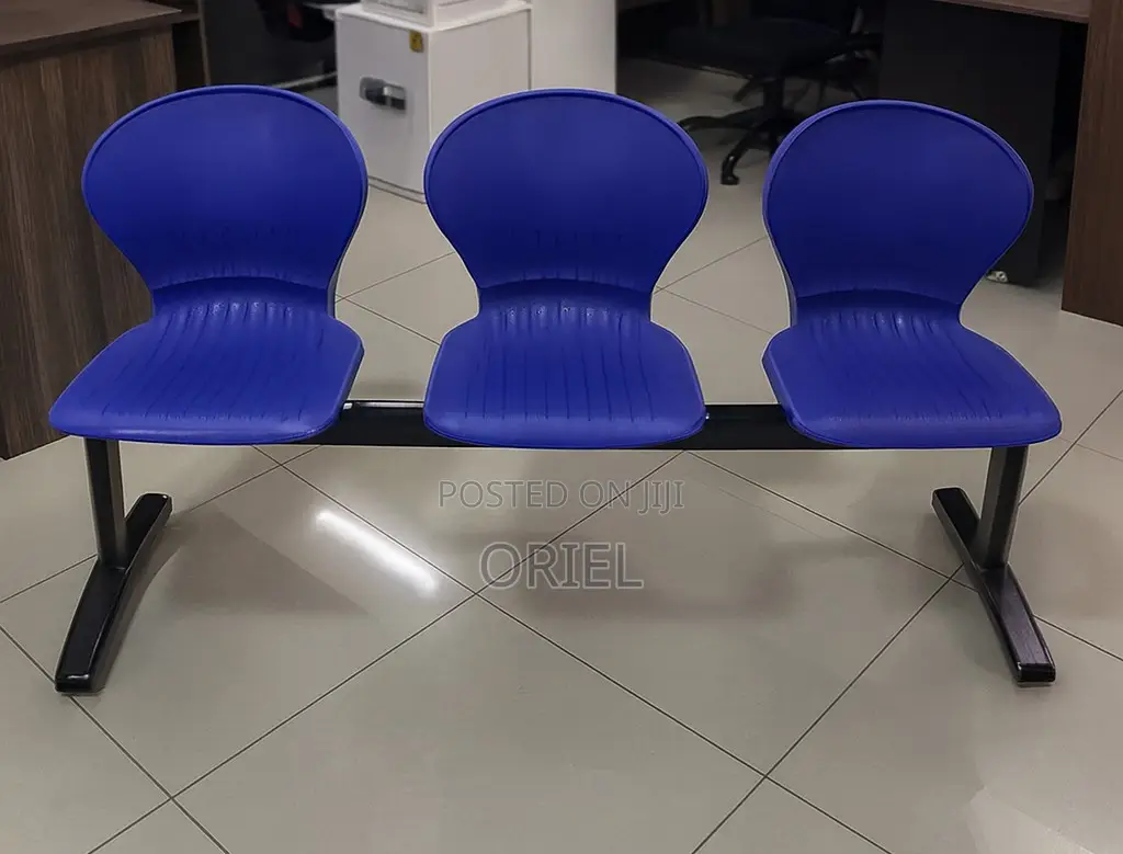 Office Plastic Chair : 3 Seater Plastic Metal Framed Bench
