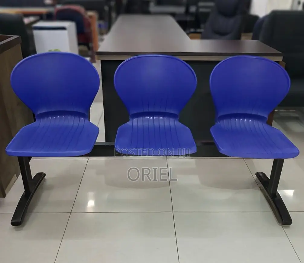 Office Plastic Chair : 3 Seater Plastic Metal Framed Bench