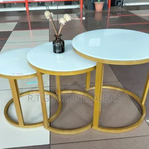 Executive 3‐In‐1 Marble Look Table With Glass Top