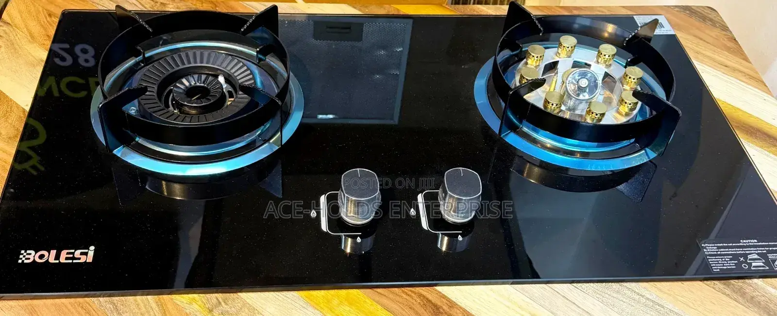 Bolesi 2 Burner - Sensor, Wok Burner Inbuilt Glass Tampered Gas Hob