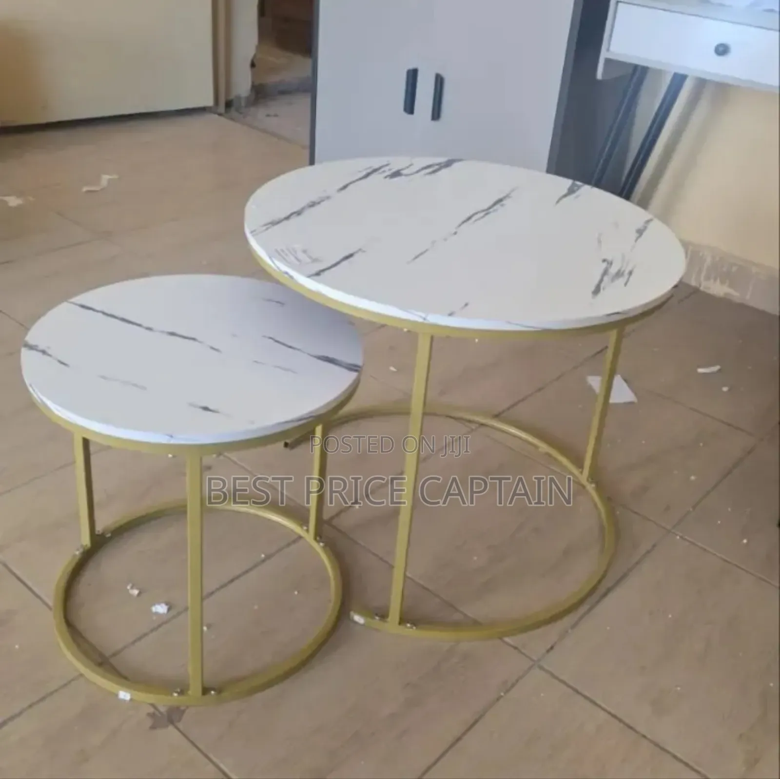White Nesting Coffee Table Marble Effect (Mdf)