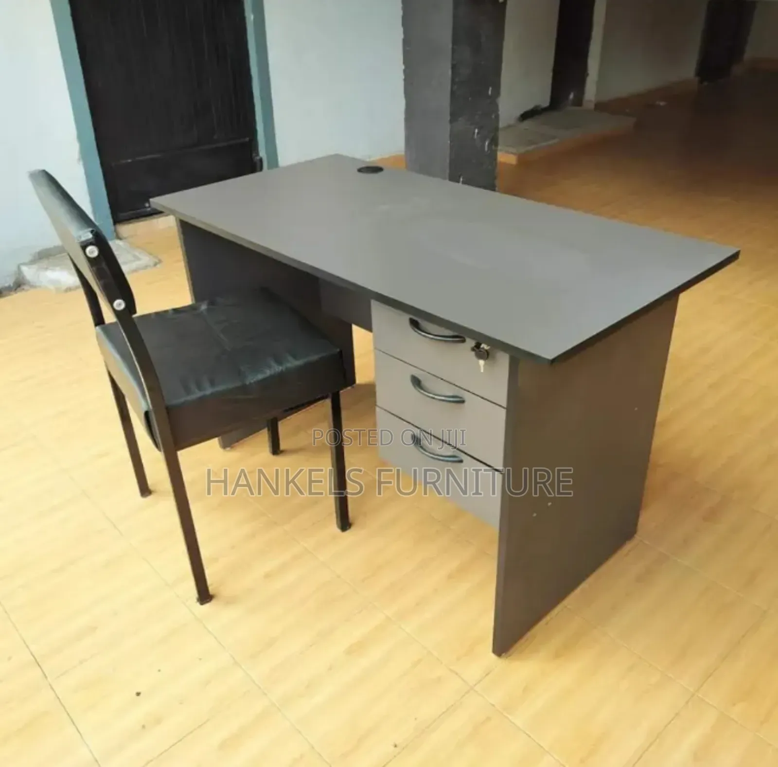 Gray Office Study Desk and Black Chair