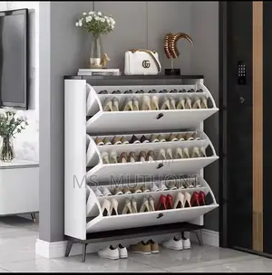 White Stylish Entryway Bucket Flip Shoe Rack*