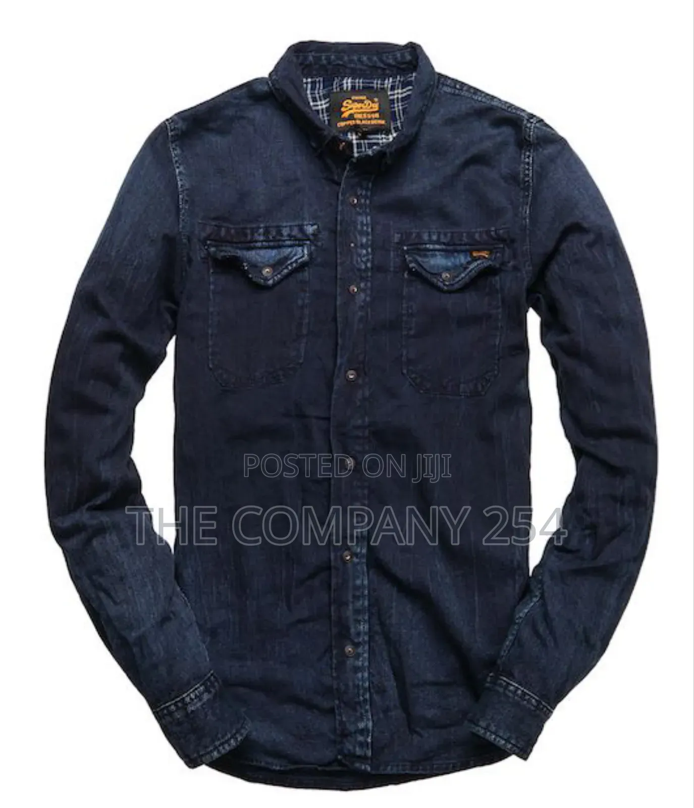 Quality Denim Unisex Long Sleeved Double Pocket Collar Denim Shirt