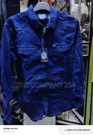 Quality Denim Unisex Long Sleeved Double Pocket Collar Denim Shirt