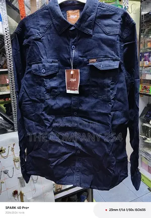 Quality Denim Unisex Long Sleeved Double Pocket Collar Denim Shirt