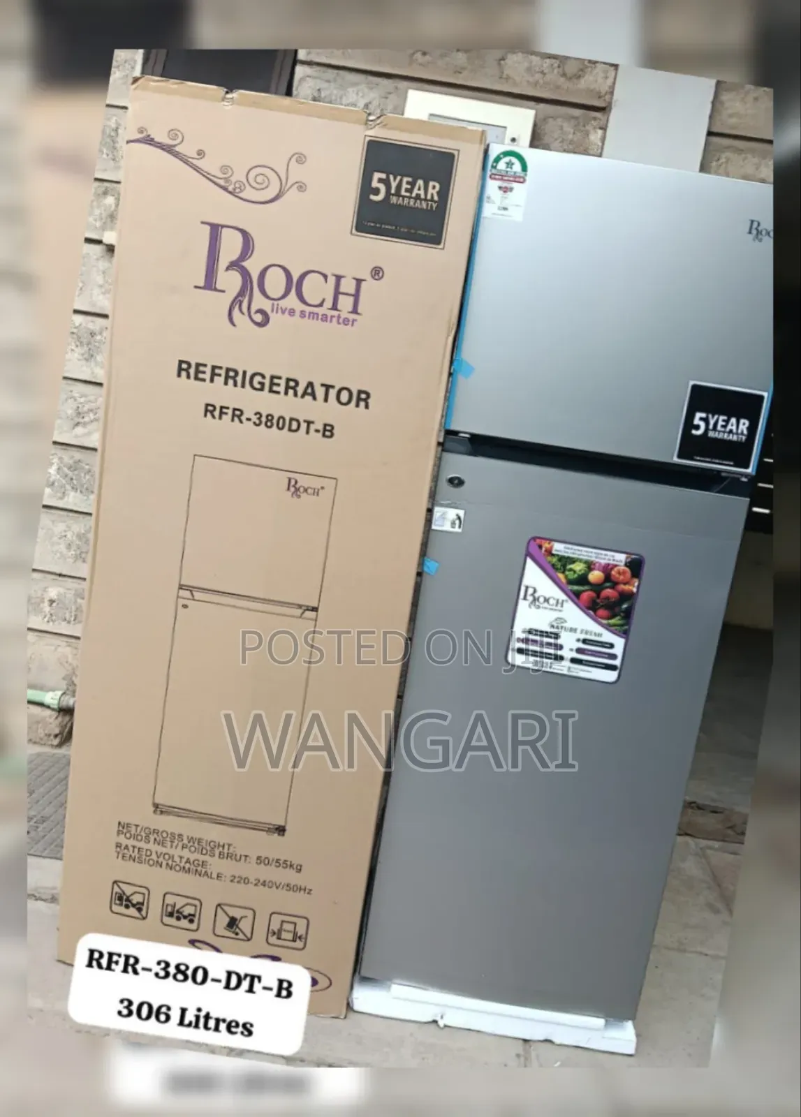 Roch Double Door Fridge RFR-380-DTB