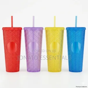 Studded Grid Tumbler 710ml Cold Cup With Straw - Matte Glossy