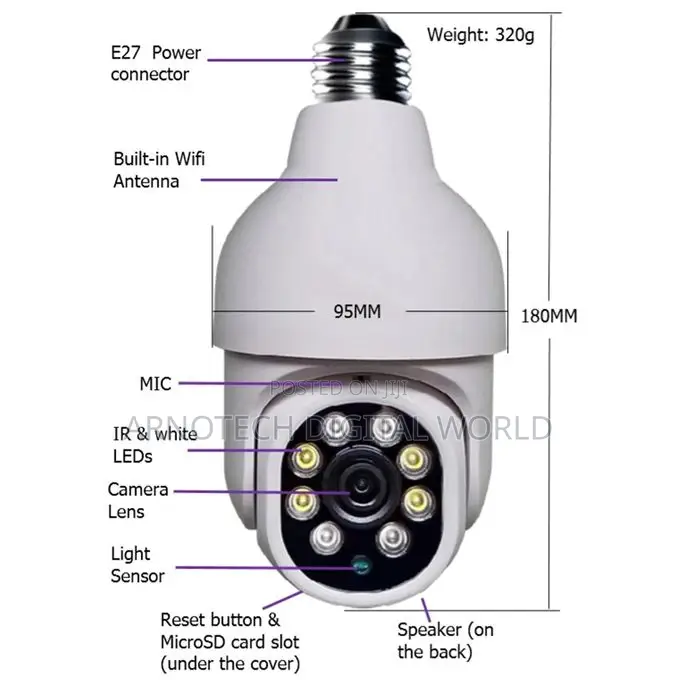 Panoramic 1080p 360 Degree Night Vision Wifi Light Bulb Camera