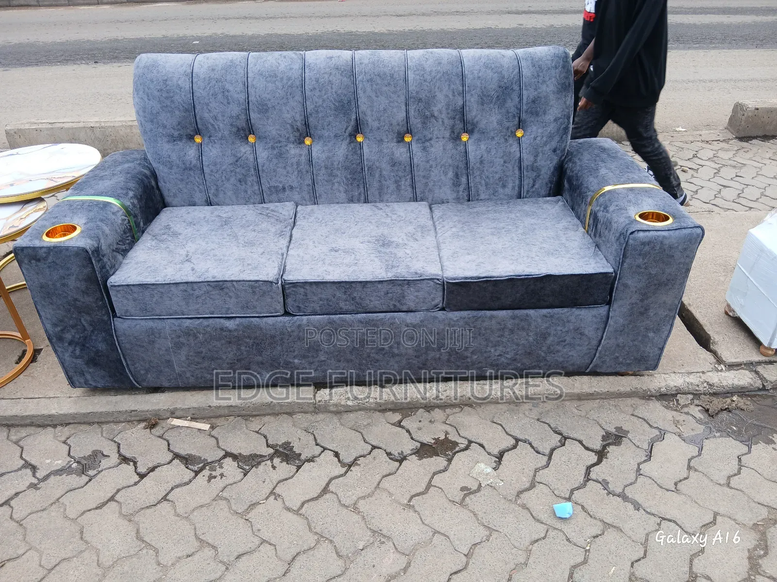 Cupped Velvet Three Seater Sofa for Sale