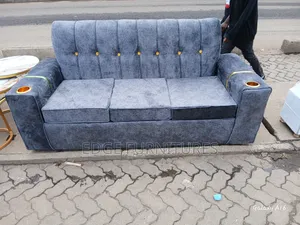 Cupped Velvet Three Seater Sofa for Sale
