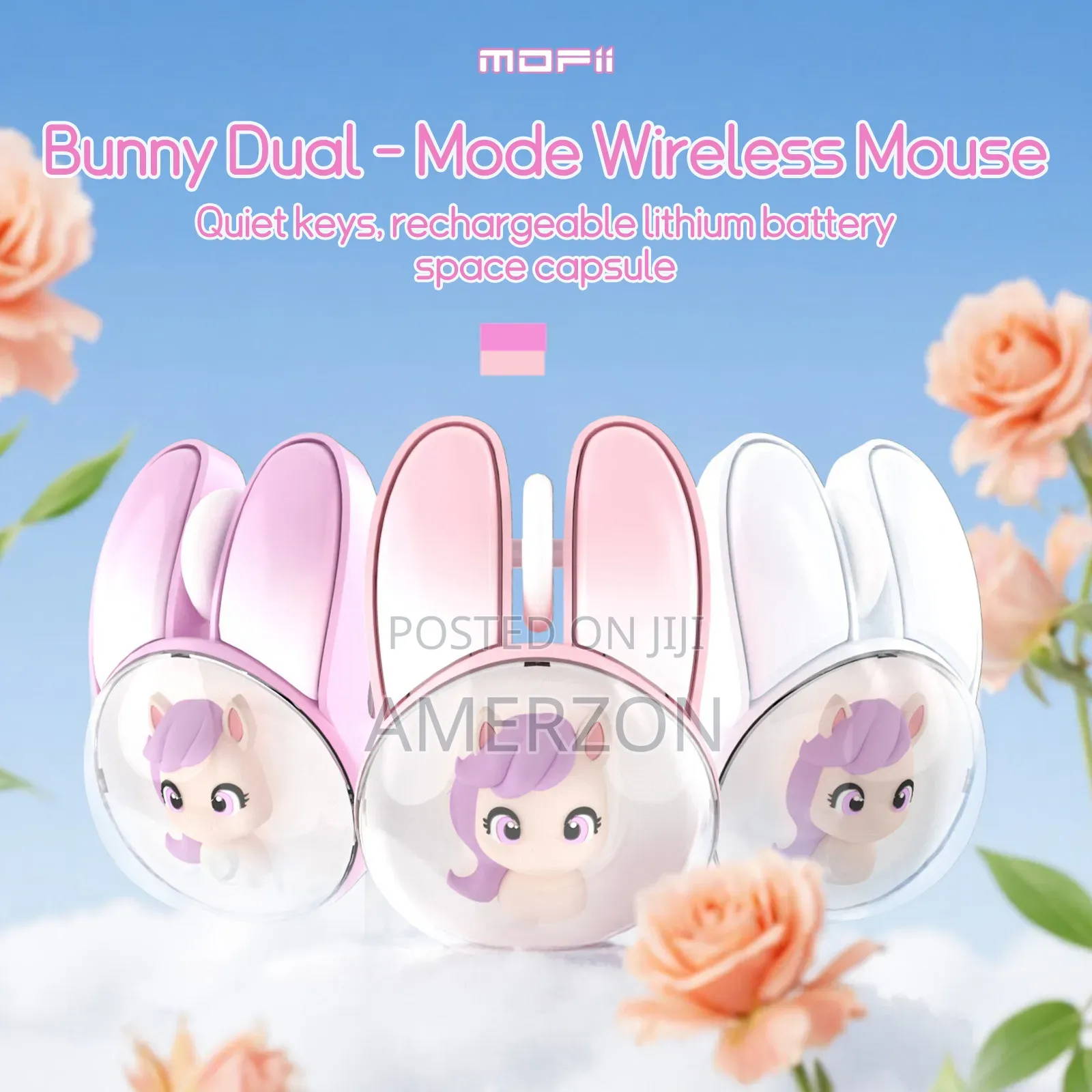 Wireless Mouse, Cute Bunny Bluetooth Dual-Modes, Pink, Unisex