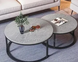 Modern 2in1 Pure Marble Nesting Tables With Black Stand
