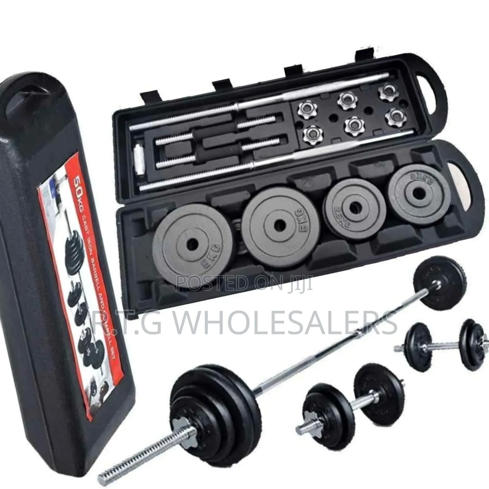 York 50 Kg Dumbbell and Barbell Combo With Plates Curl Bar