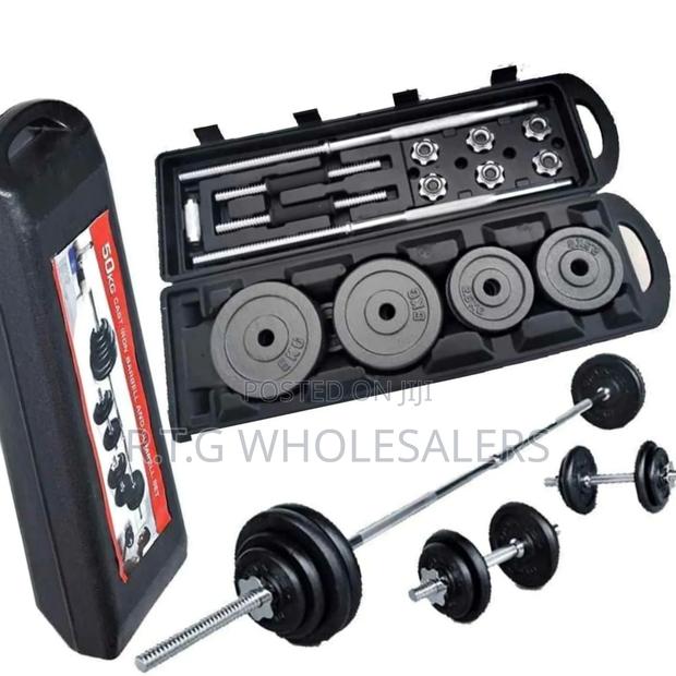 York 50 Kg Dumbbell and Barbell Combo With Plates Curl Bar