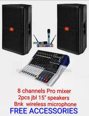 8 Channels Pro Full Set Sound System- (2) JBL 15" Mid Speaker BNK Mic