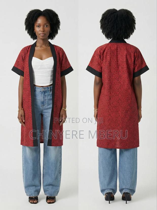 Red Kitenge / Ankara Kimono Jacket - thumbnail 3