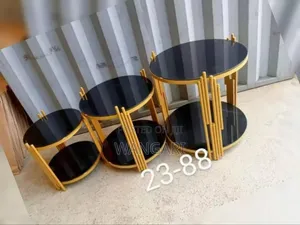 With Glass Effect Golden Stand Marble Tables,