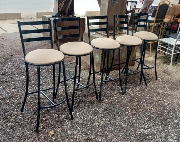 Cream Bar Stools With Black Metal Frame - main view