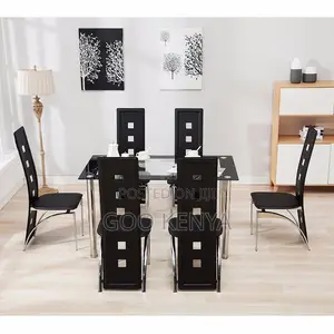 Home Dining Set; 6 Seater Clear Glass Dining Table Set With Chairs