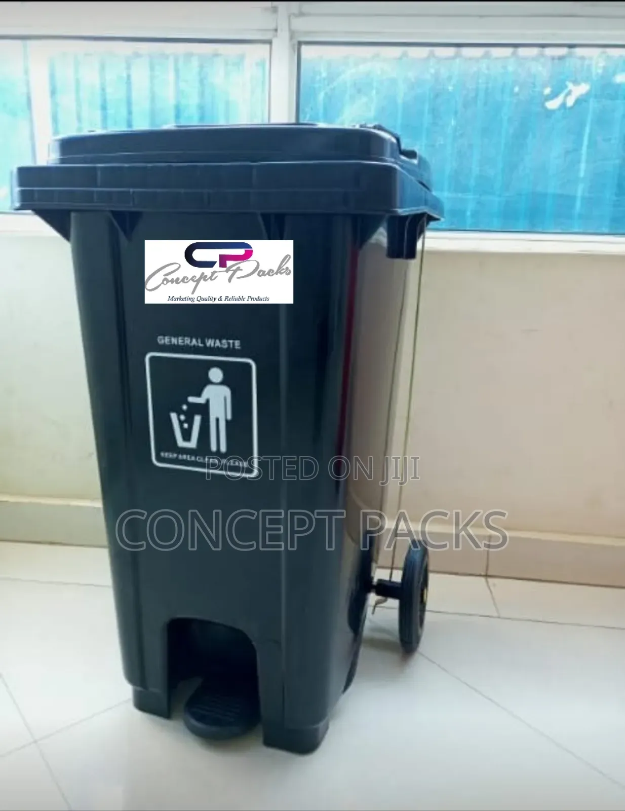 Black 100l Pedal Bin With Wheels.