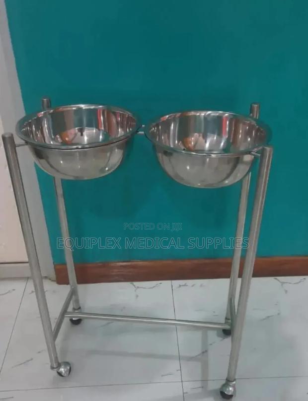Double Medical Bowl Stand (Stainless Steel) - Made on Order