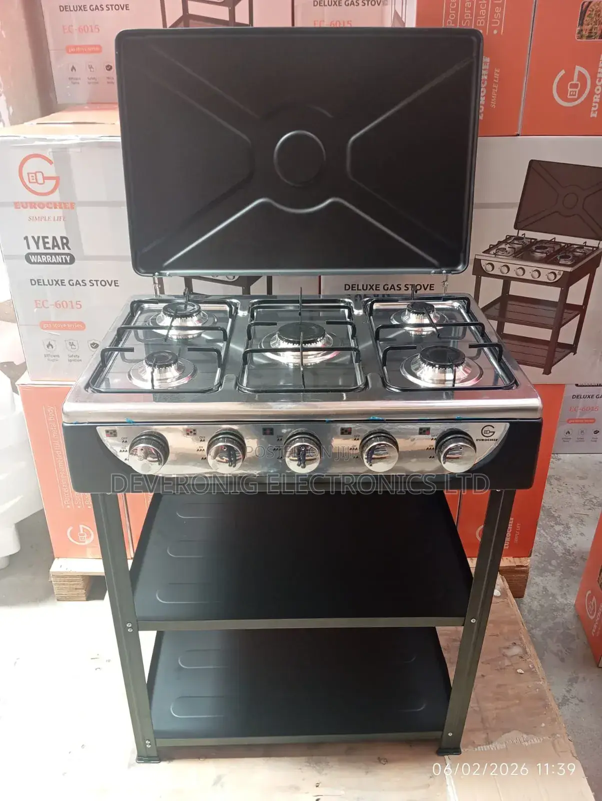 Eurochef 5 Burner Standing Cooker With Shelves