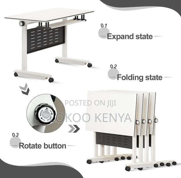 Office Desk; 120 Cm X 60 Cm Modern Foldable Space Saving Training Desk - thumbnail 12