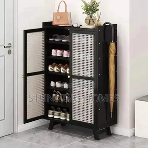 Wooden Rattan Shoe Rack
