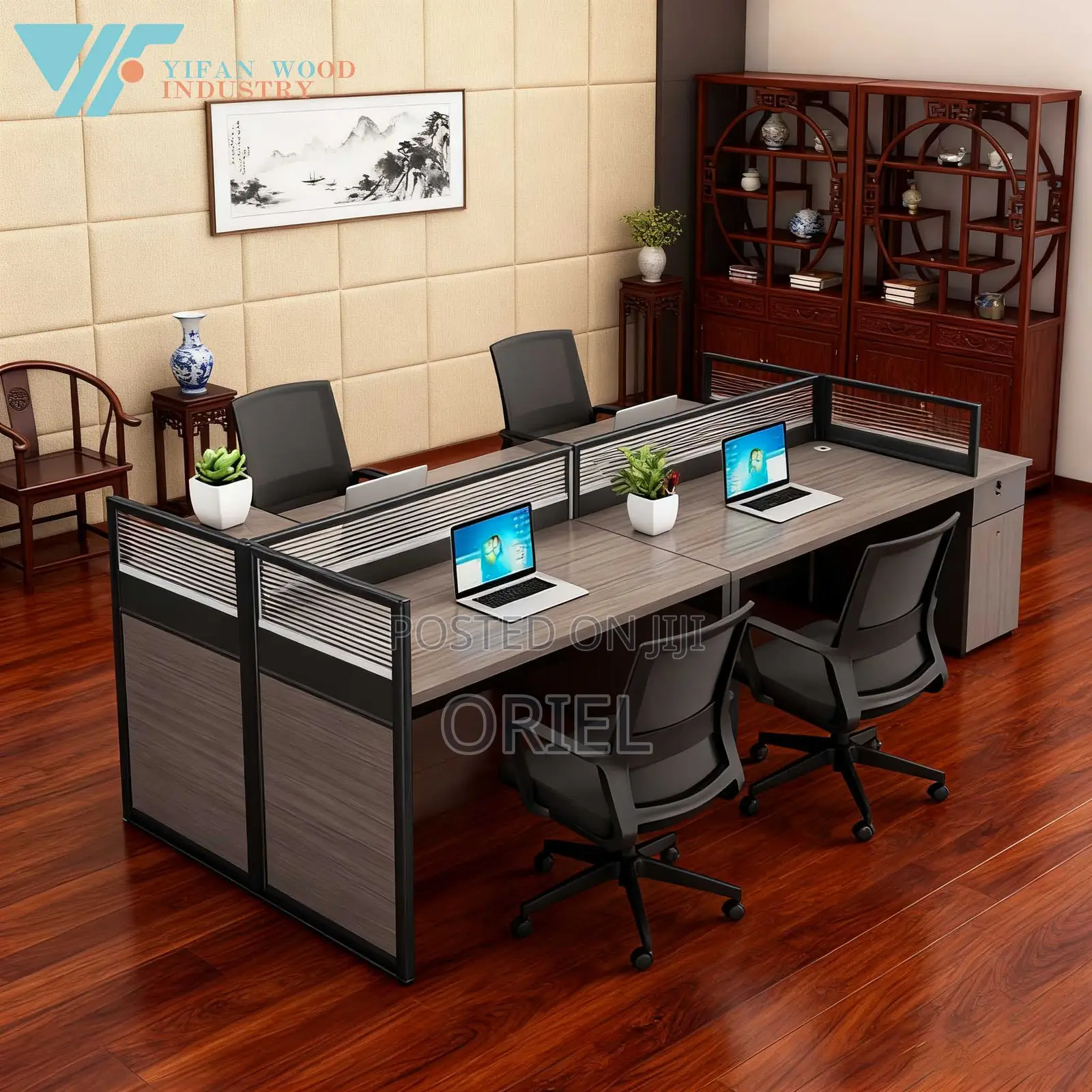 Office Workstation : 4-Way Collaborative Office Working Desk