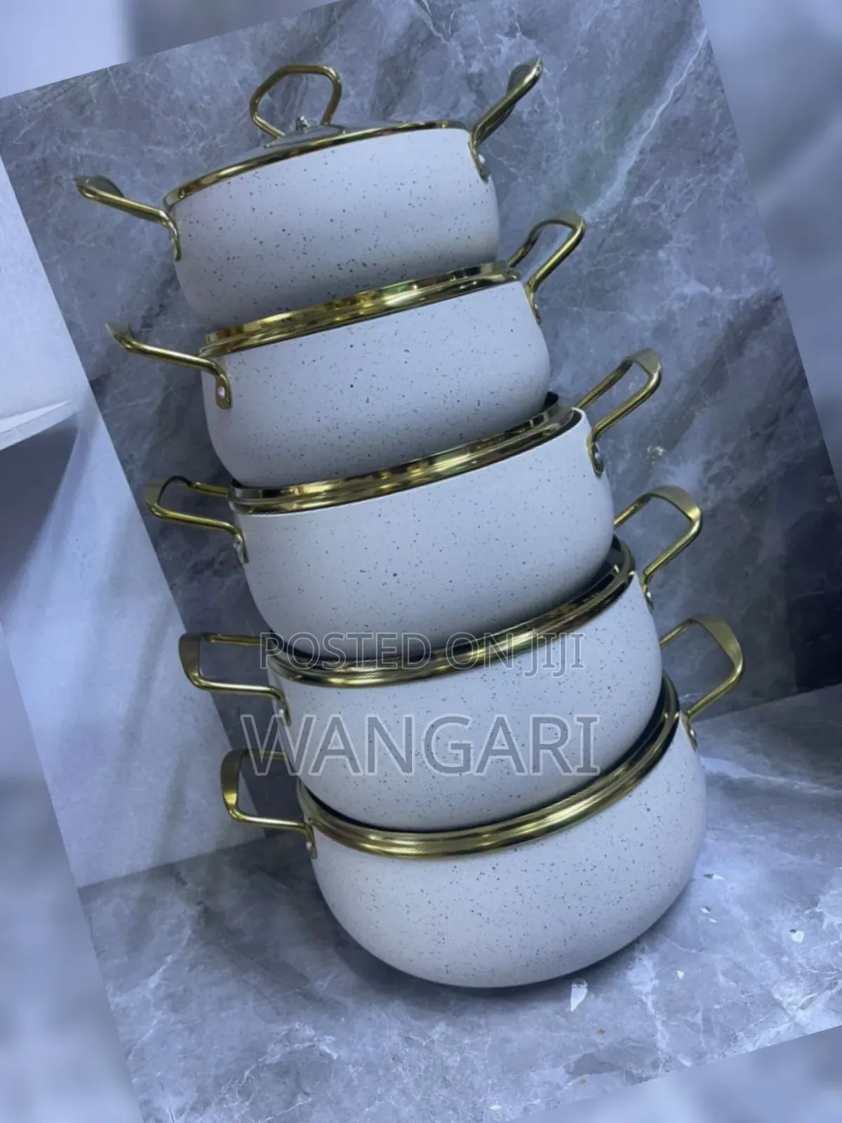 White Amber Cookware Set Granite Material