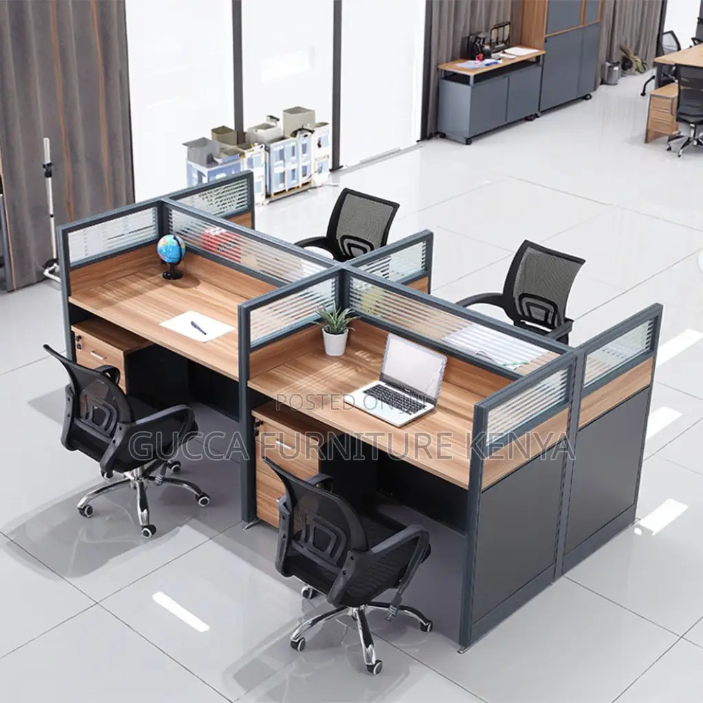 4-way Brown Modular Office Workstation