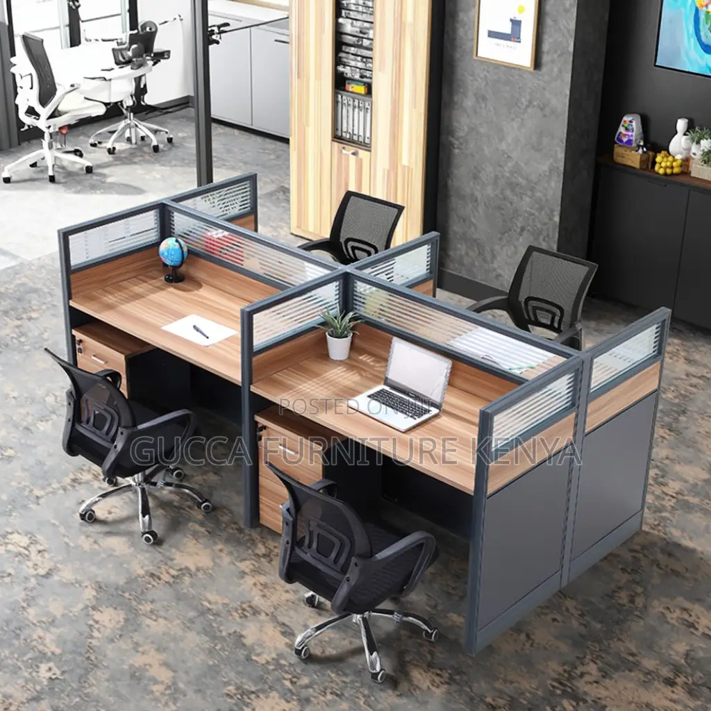 4-way Brown Modular Office Workstation