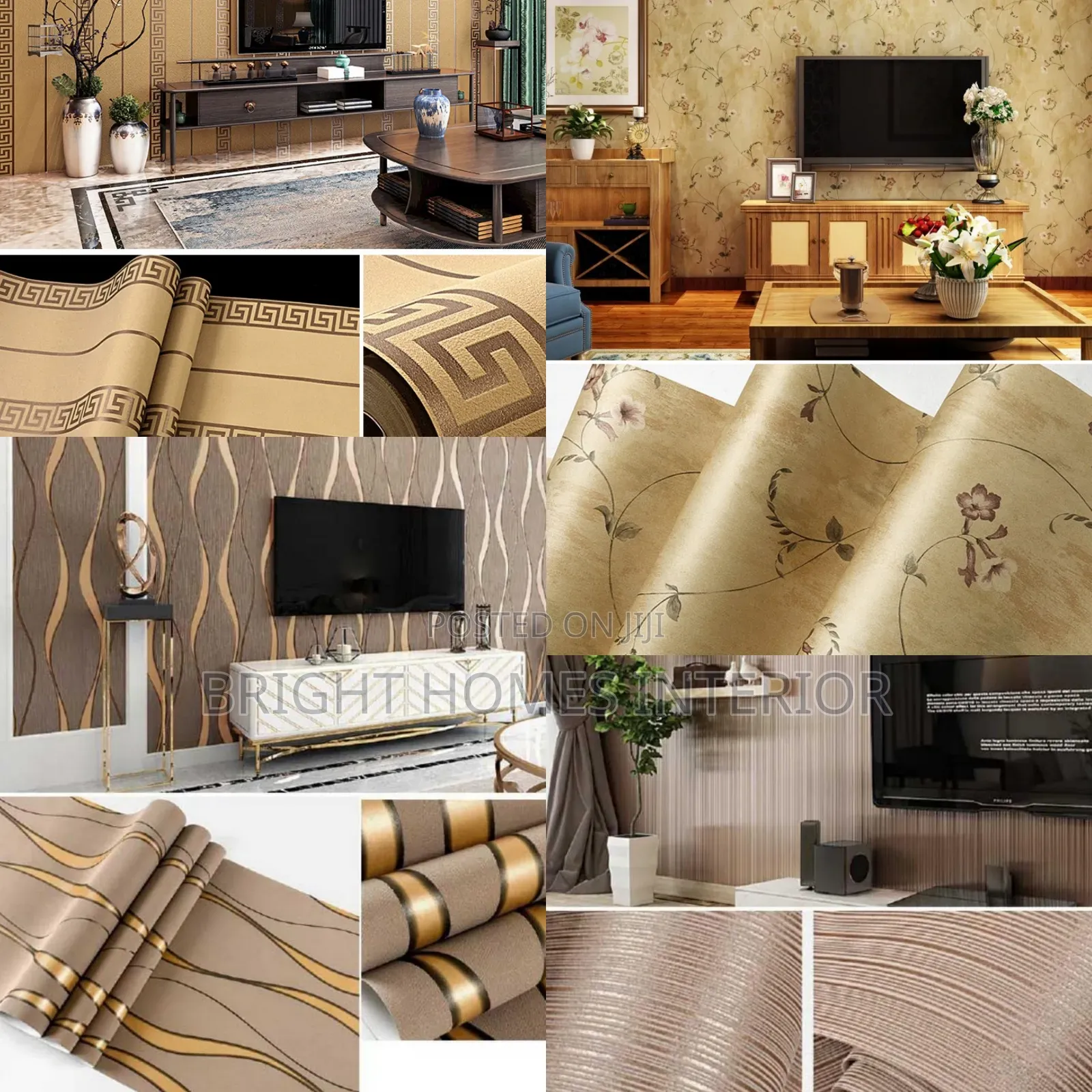 Dark Brown Floral Wallpaper Designs for Living Room