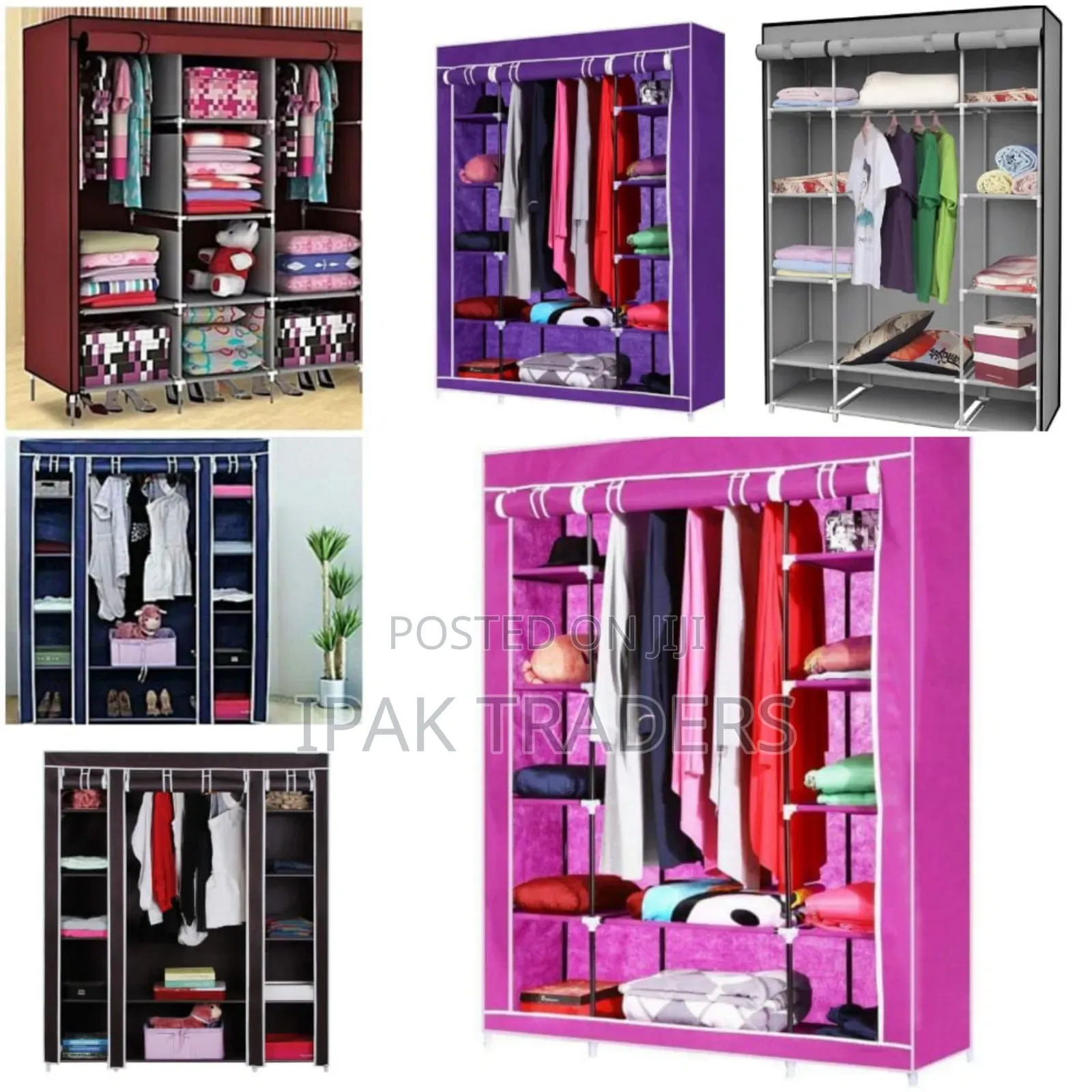 Portable Metallic Wardrobe 3 Column 130×45×170cm