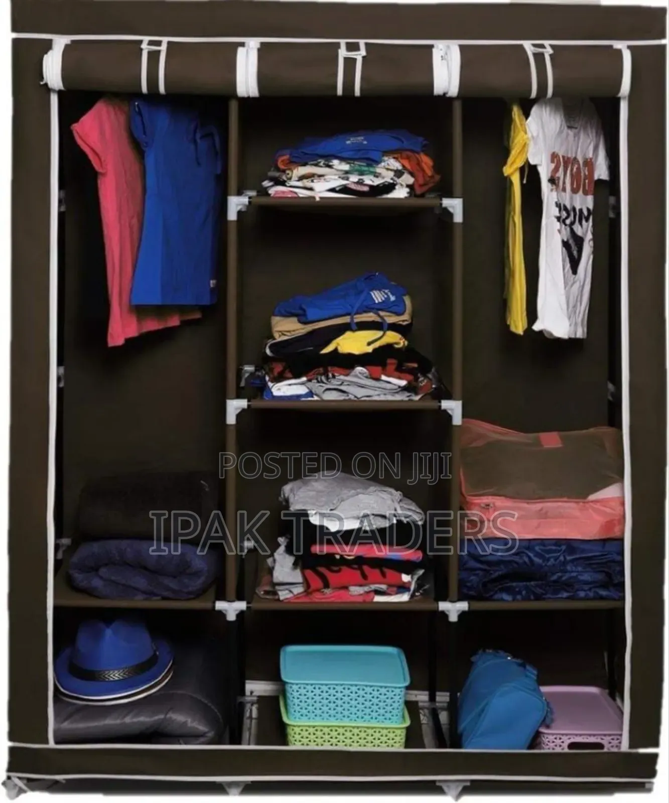 Portable Metallic Wardrobe 3 Column 130×45×170cm