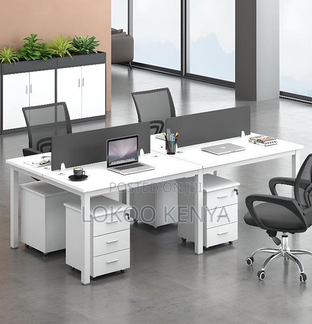 Workstation; Metal Frame 4 Way Wooden Top Workstation Table