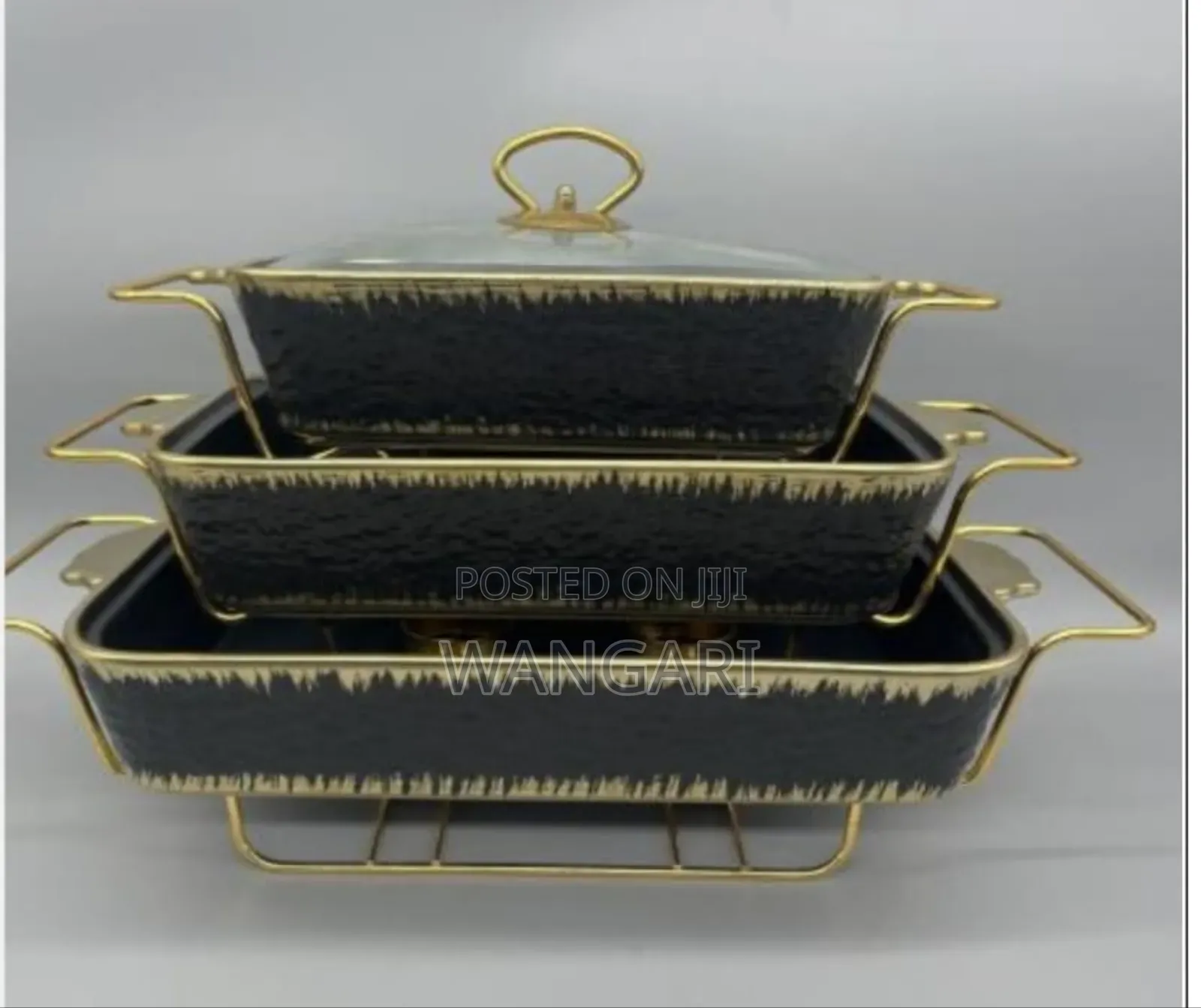 Brand New 3 PCS Black and Gold Coated Chaffing Dishes