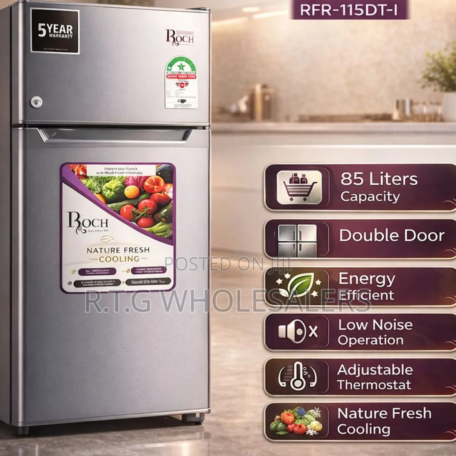 Roch Rfr‐115‐Dt‐1 90l Double Door Fridge