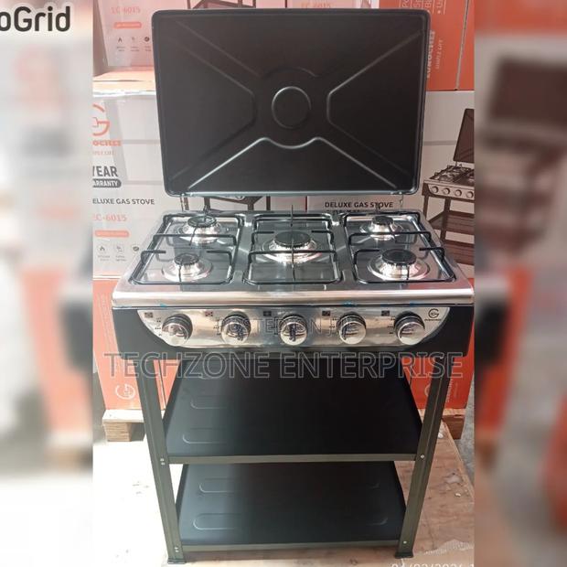 Eurochef 5 Burner Standing Cooker With Shelves Silver