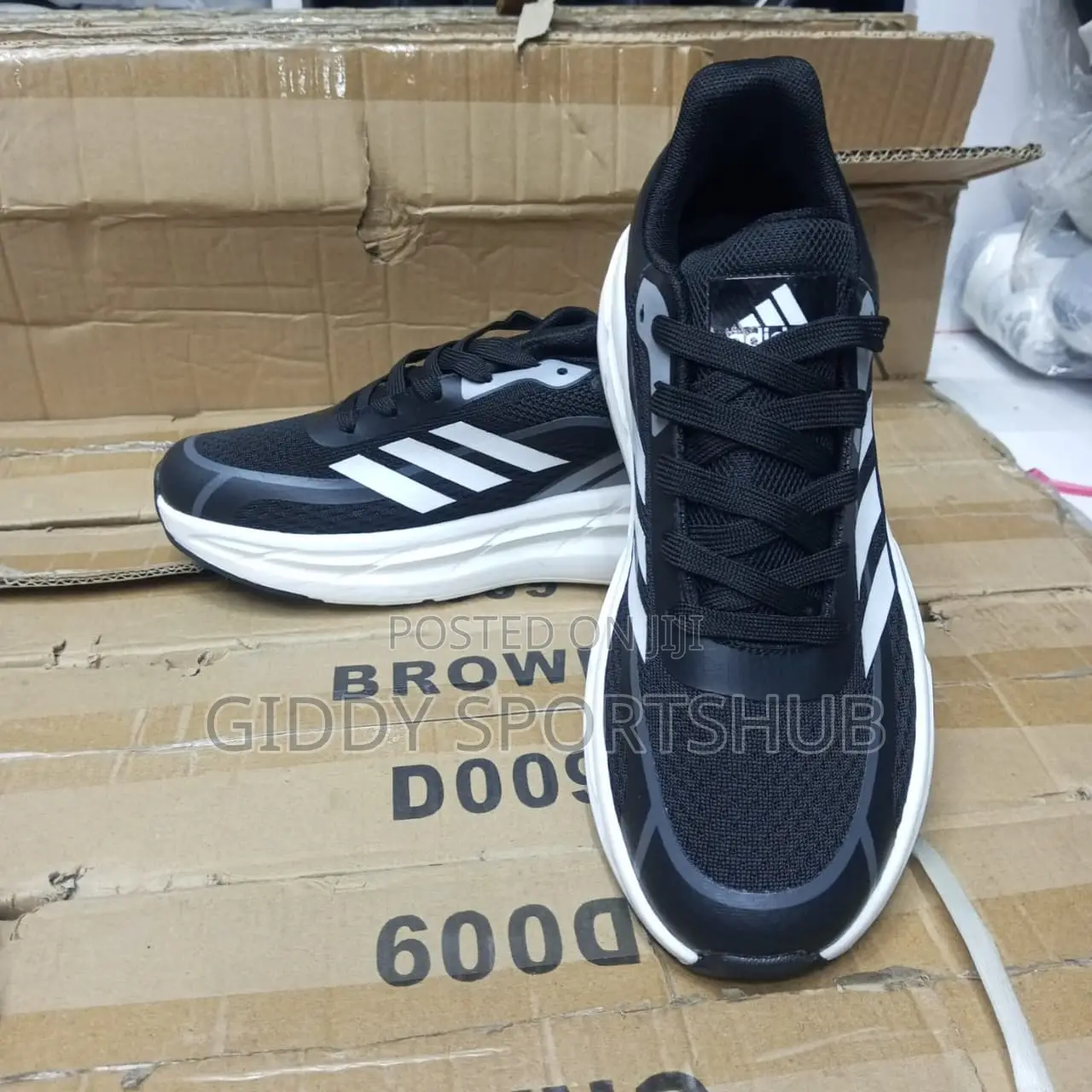 Black White Adidas Ultrarun 5 Running Shoes.