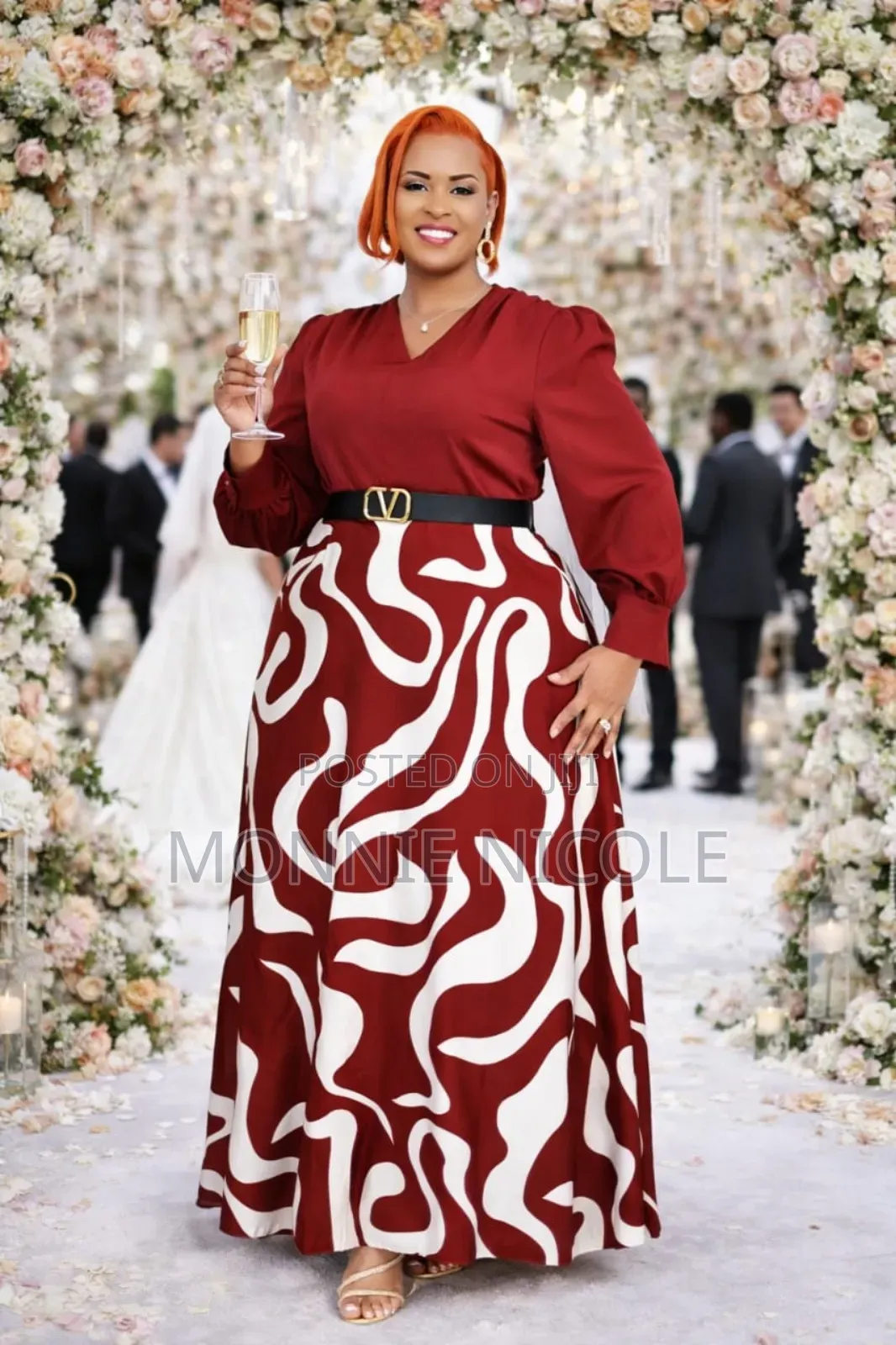 Classy Maroon White Maxi Dress