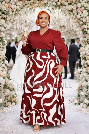 Classy Maroon White Maxi Dress