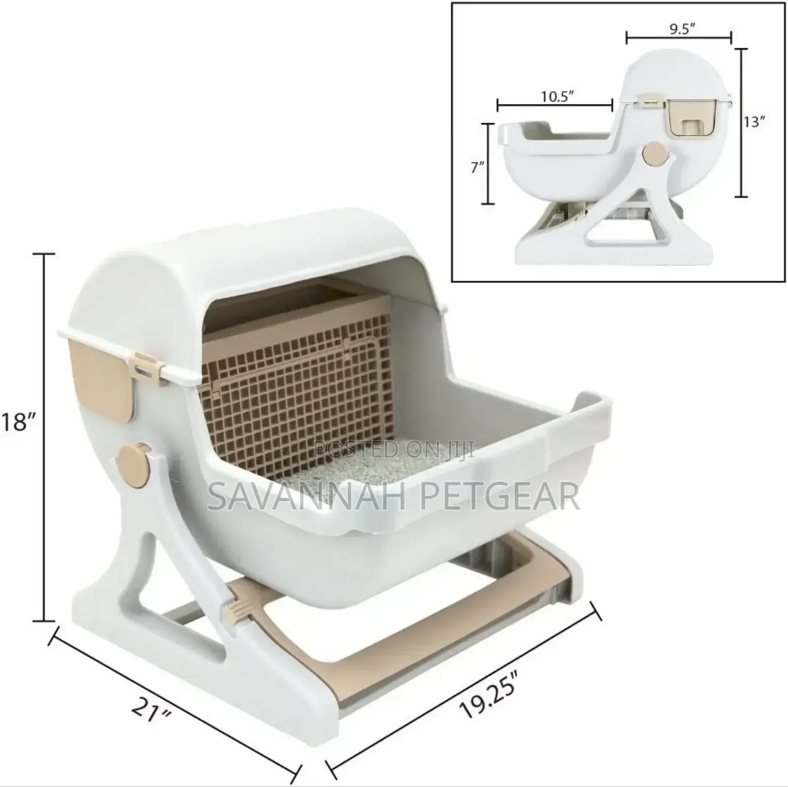 Semi-Automatic Tipping Cat Litter Box for Cat Litter (Beige Colour)