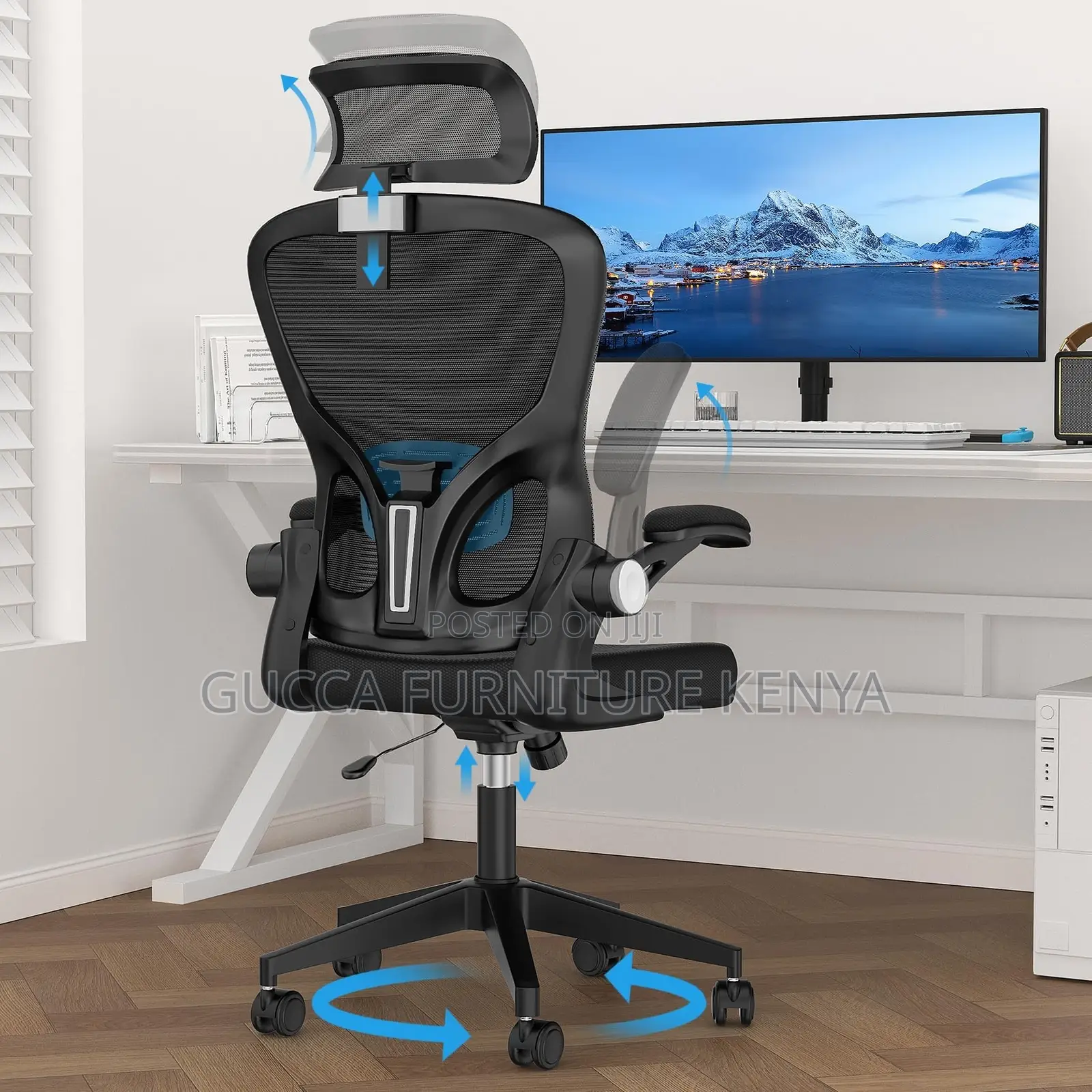 Ergonomic Mesh Office Seat With Flip Arms