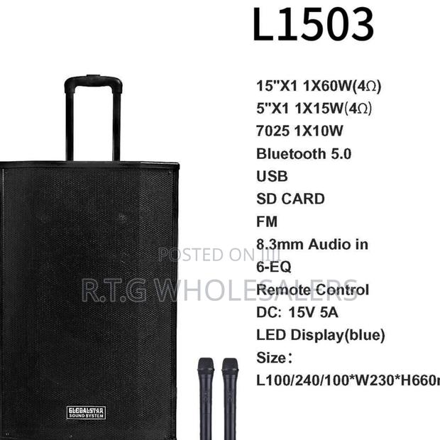 Globalstar 15′′ Trolley Speaker L1503 – Usb/Sd, 2 Mics Remote