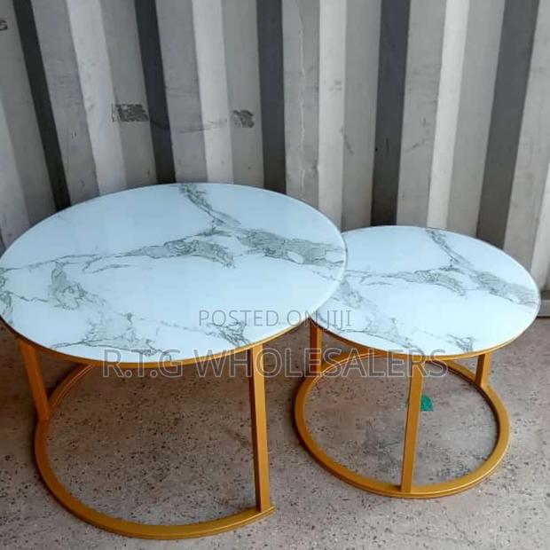 Modern Glass‐Effect White Marble Nesting Coffee Table Set